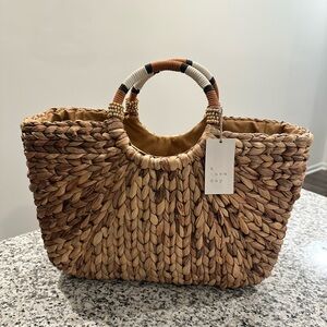 A New Day Tan Woven Tote Bag
